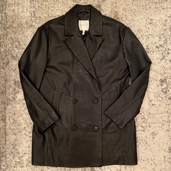 Croc Embossed Genuine Leather Blazer Jacket - Picture 2 of 3